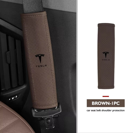 Premium Leather Seat Belt Accessories for Tesla Models - Enhance Comfort and Safety