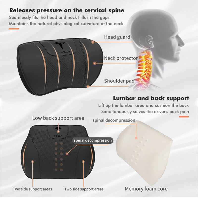 Premium Napa Leather Headrest and Lumbar Support for Enhanced Driving Comfort