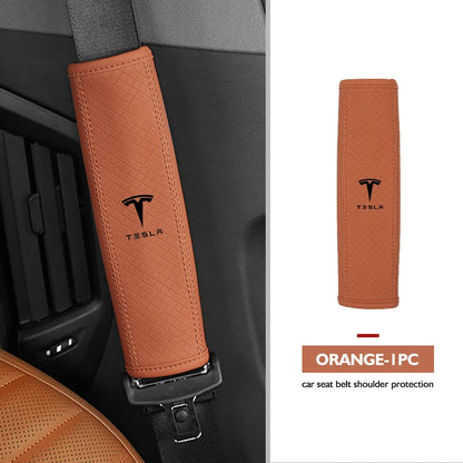 Premium Leather Seat Belt Accessories for Tesla Models - Enhance Comfort and Safety