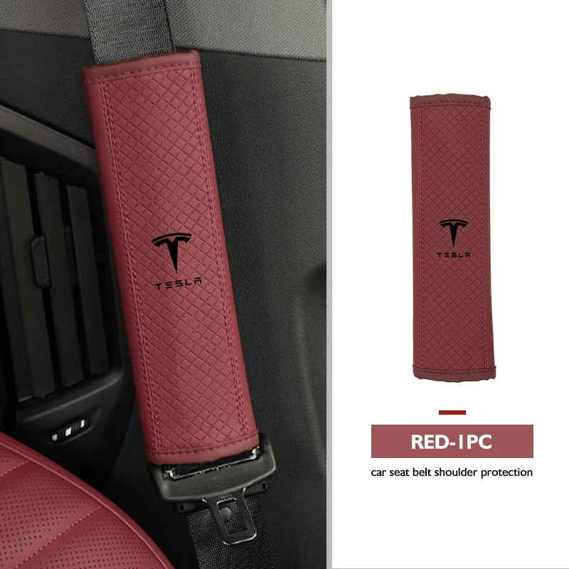 Premium Leather Seat Belt Accessories for Tesla Models - Enhance Comfort and Safety