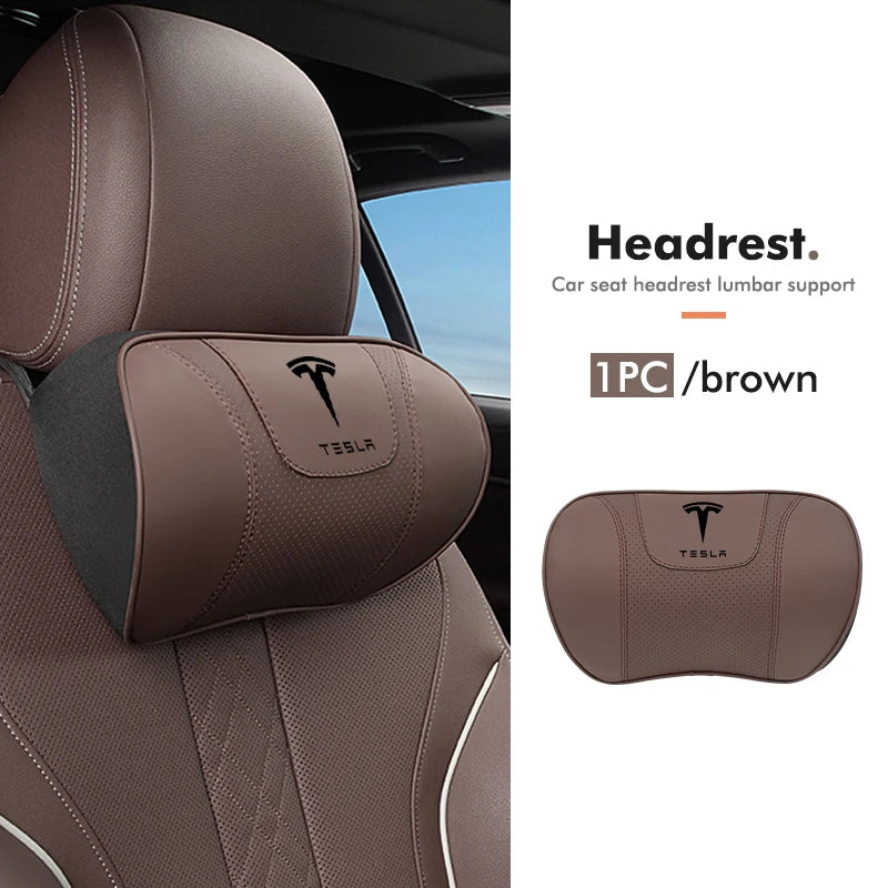 Premium Napa Leather Headrest and Lumbar Support for Enhanced Driving Comfort