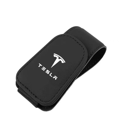 Premium Suede Leather Car Auto Sun Visor Glasses Holder for Tesla