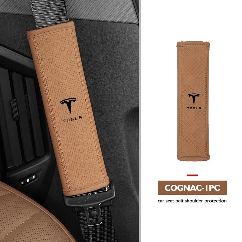 Premium Leather Seat Belt Accessories for Tesla Models - Enhance Comfort and Safety