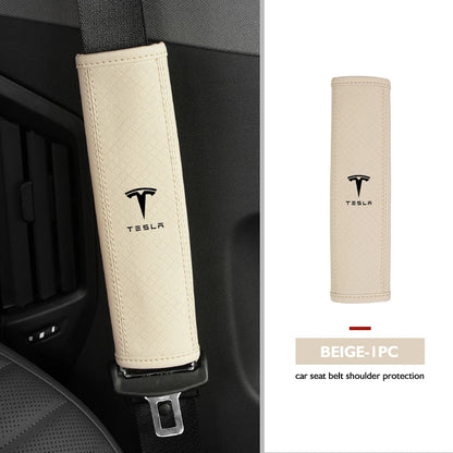 Premium Leather Seat Belt Accessories for Tesla Models - Enhance Comfort and Safety