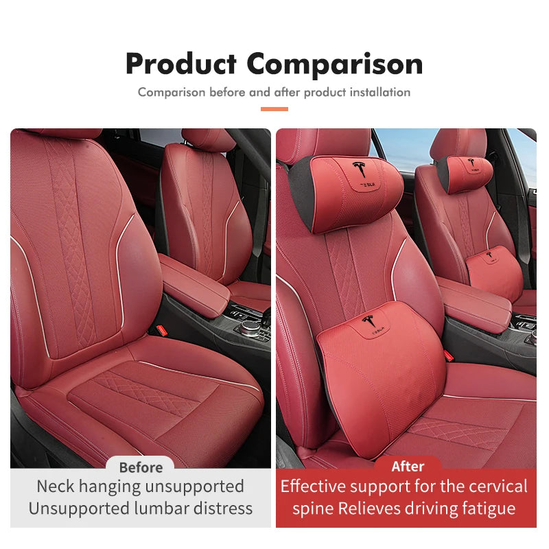 Premium Napa Leather Headrest and Lumbar Support for Enhanced Driving Comfort