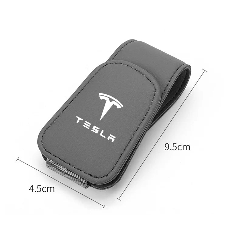 Premium Suede Leather Car Auto Sun Visor Glasses Holder for Tesla