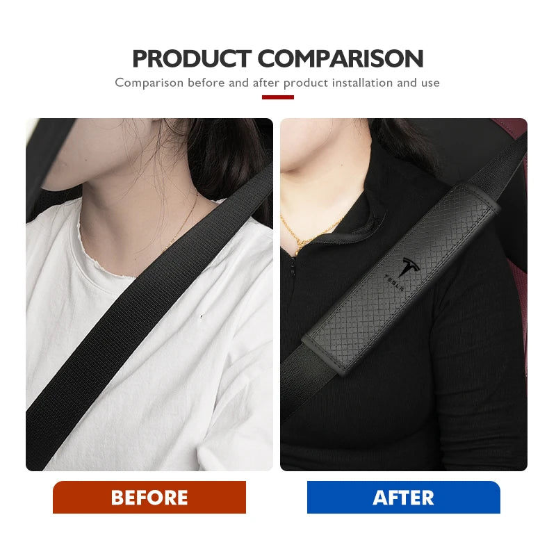 Premium Leather Seat Belt Accessories for Tesla Models - Enhance Comfort and Safety