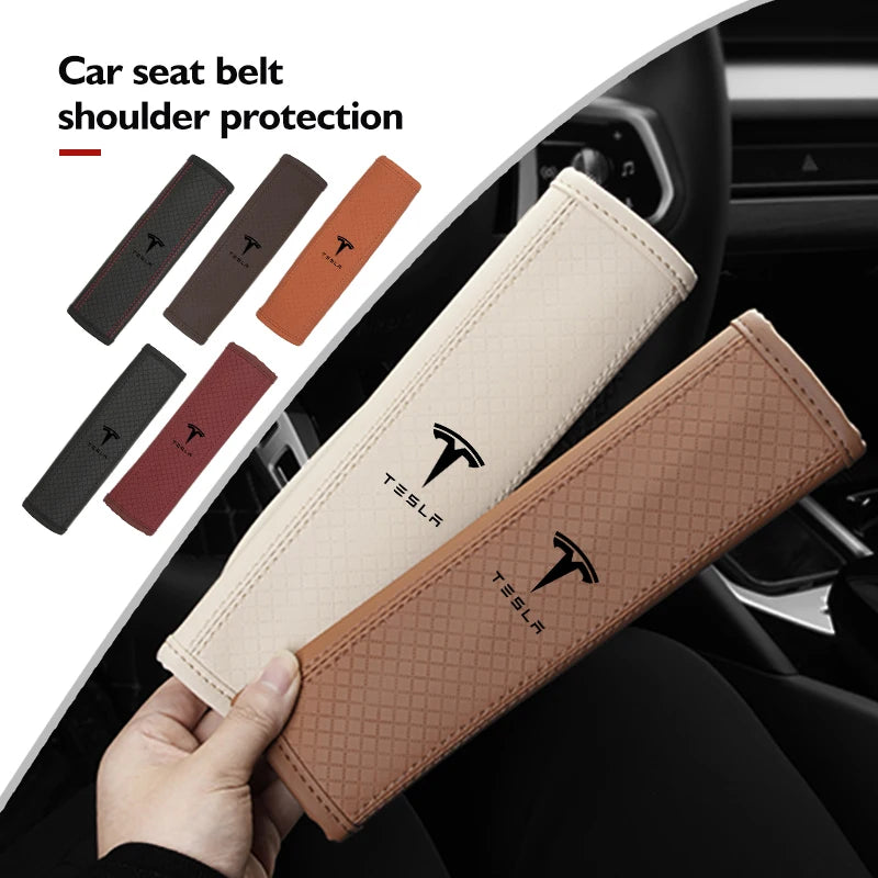 Premium Leather Seat Belt Accessories for Tesla Models - Enhance Comfort and Safety