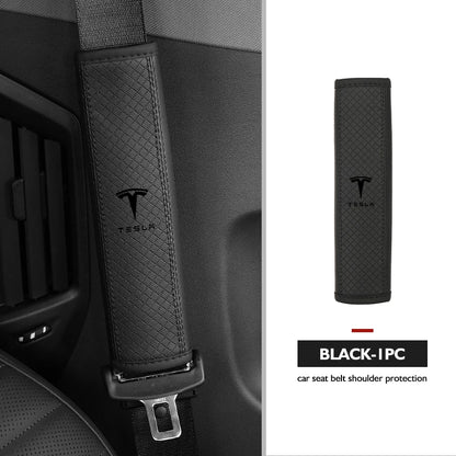 Premium Leather Seat Belt Accessories for Tesla Models - Enhance Comfort and Safety