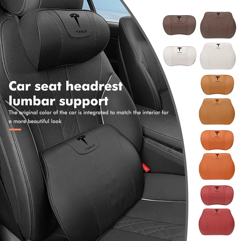 Premium Napa Leather Headrest and Lumbar Support for Enhanced Driving Comfort