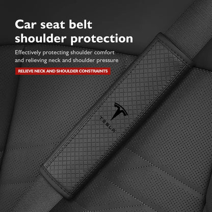 Premium Leather Seat Belt Accessories for Tesla Models - Enhance Comfort and Safety