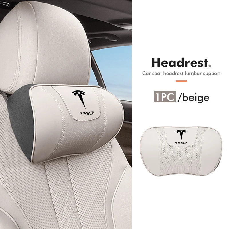 Premium Napa Leather Headrest and Lumbar Support for Enhanced Driving Comfort