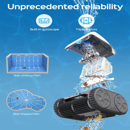 Advanced Cordless Robot Pool Vacuum Cleaner with Rechargeable 8600mAh Lithium Battery and Intelligent Route Planning