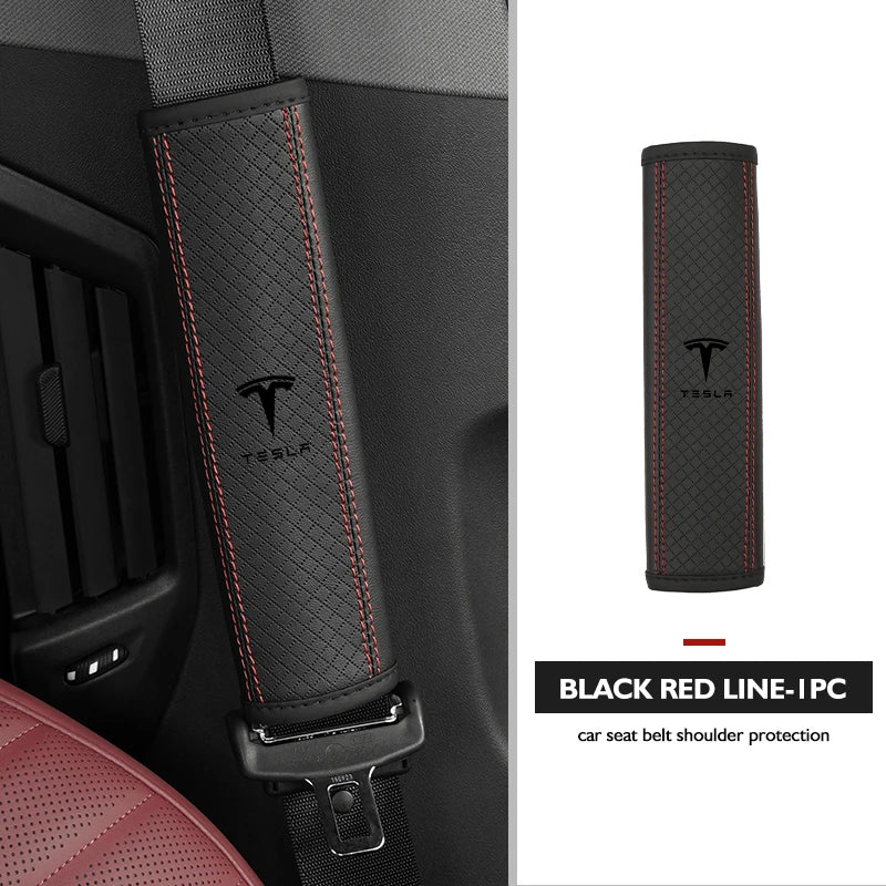 Premium Leather Seat Belt Accessories for Tesla Models - Enhance Comfort and Safety