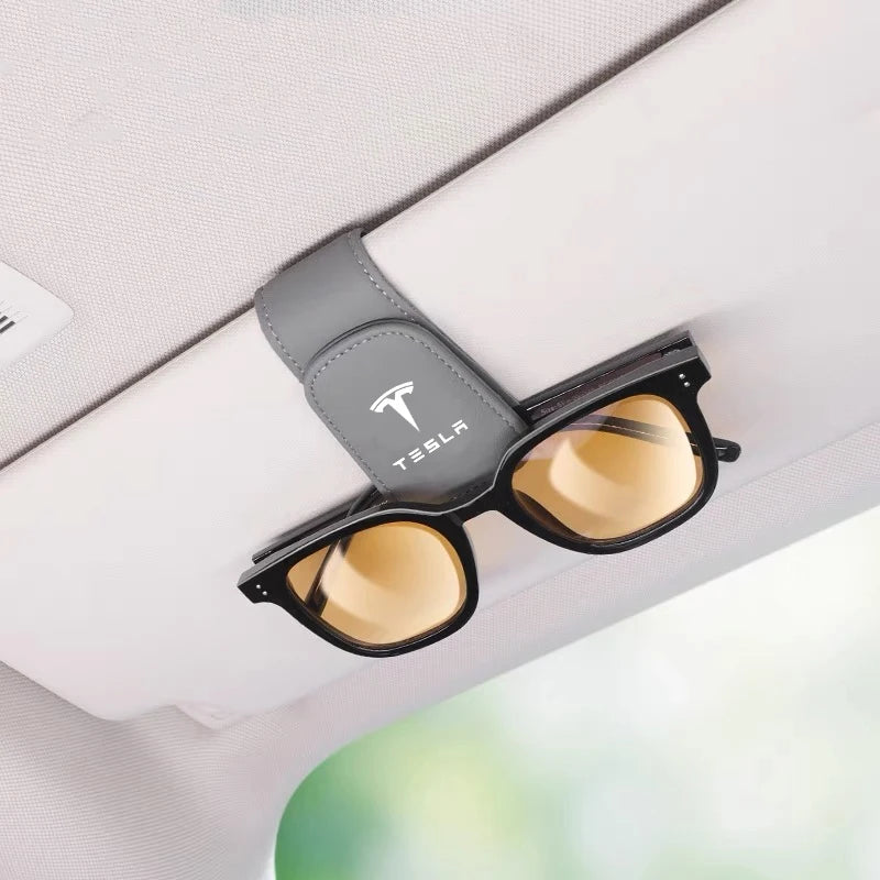 Premium Suede Leather Car Auto Sun Visor Glasses Holder for Tesla